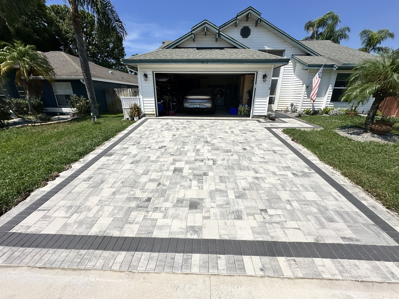 New paver driveway poured at a Dunedin, FL home near the Gulf coast